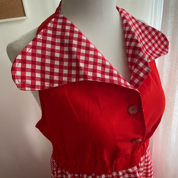 70s ´Rhapsody n Robes’ vintage red gingham maxi dress. - Picture 4 of 7